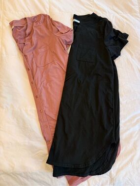 Women’s Short Sleeve Pocket Nightgown - Black and Mauve